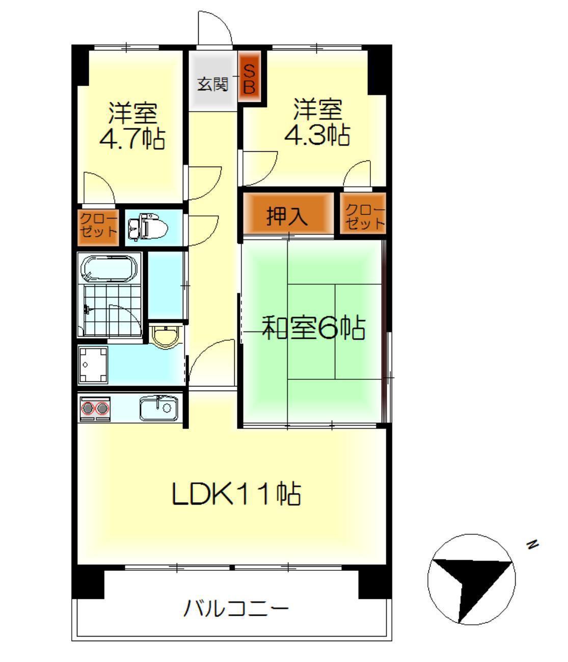 エステート1(3LDK/8階)の間取り写真