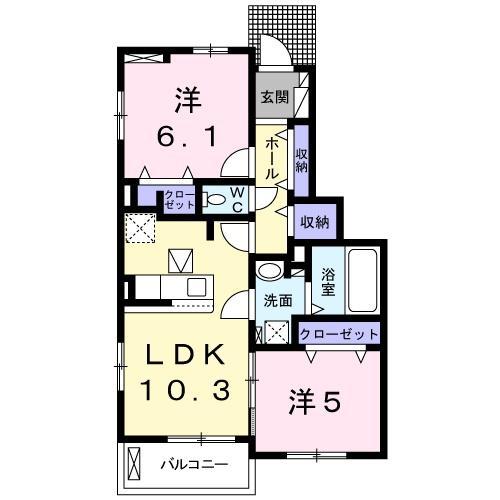 リヴィエール2(2LDK/1階)の間取り写真