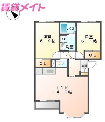 メゾン・コンフォース B(2LDK/1階)の間取り写真