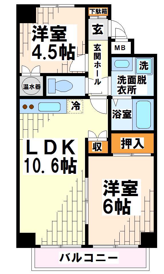 クレストアゼリア(2LDK/3階)の間取り写真