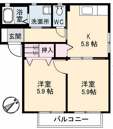 サンハイツC棟(2K/2階)の間取り写真