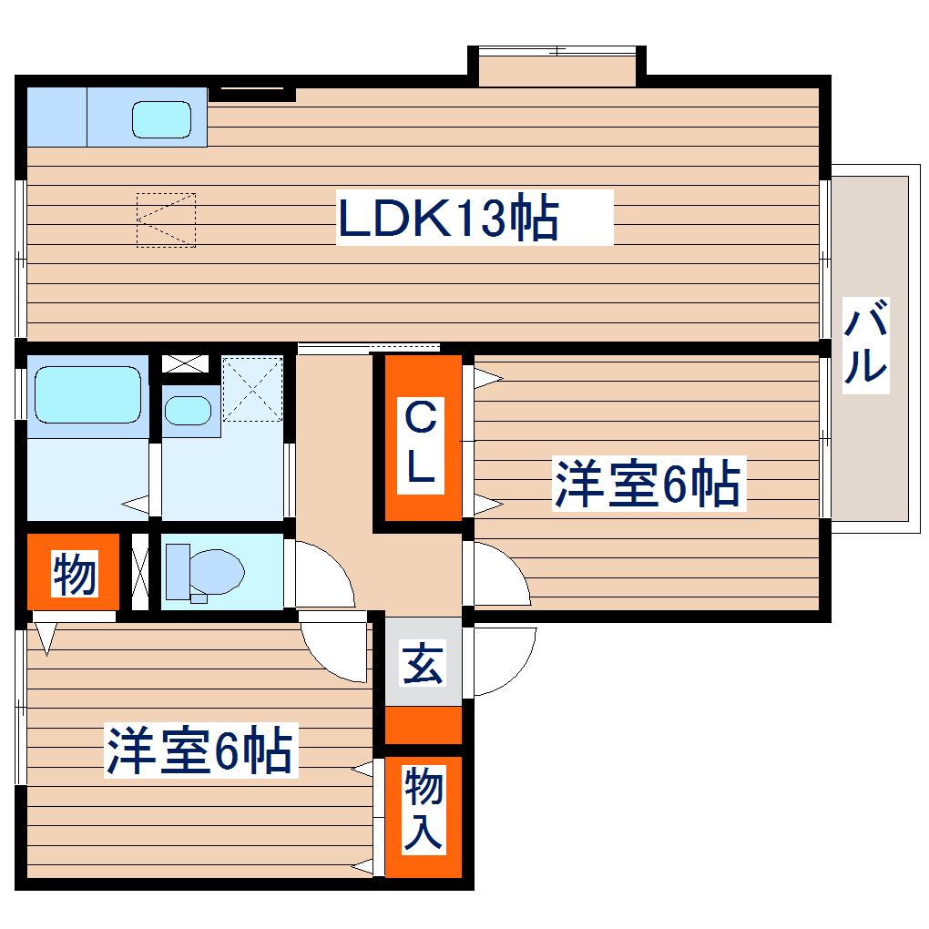 カーサ羽黒B(2LDK/2階)の間取り写真