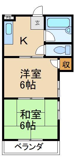三熊ハイツ渚3号(2K/2階)の間取り写真