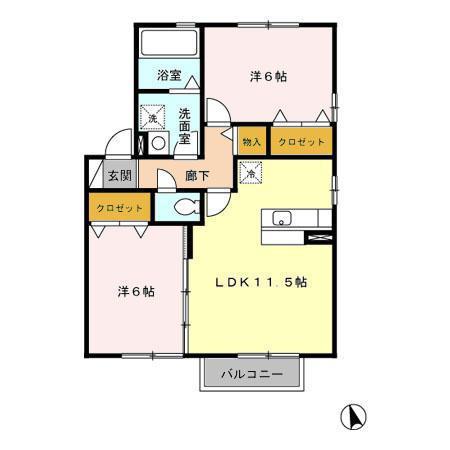 リビングタウン寒沢C(2LDK/2階)の間取り写真