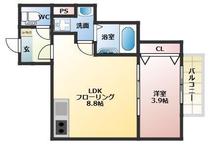 THE NOBLES久留米中央(1LDK/2階)の間取り写真