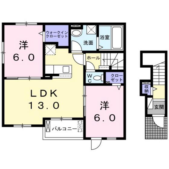サンフラワー B棟(2LDK/2階)の間取り写真