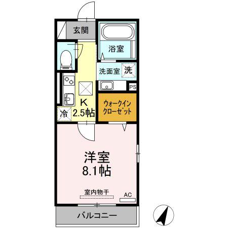 D-ROOMメゾン保田窪(1K/2階)の間取り写真