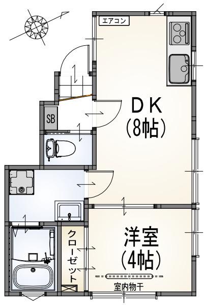 サンライズ三鷹台(1DK/1階)の間取り写真