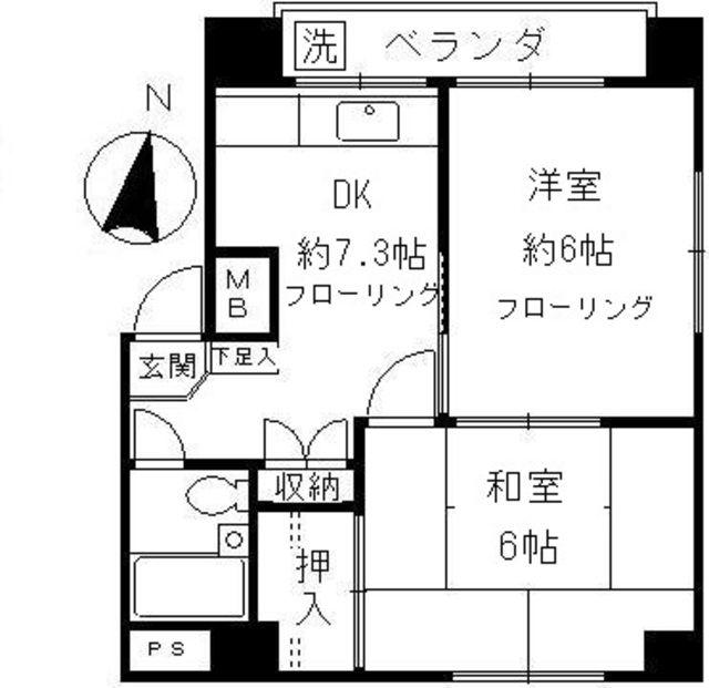 トップヒルズ(2DK/5階)の間取り写真