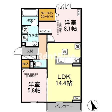 グラン ミリュウ(2LDK/1階)の間取り写真