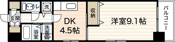 カーサ土橋(1DK/10階)の間取り写真