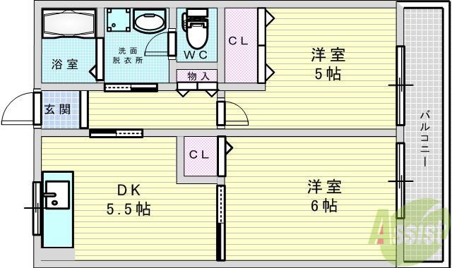 山手弐番館(2DK/1階)の間取り写真