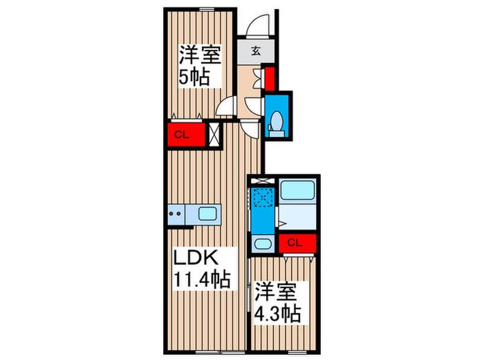 リーブルファイン足立辰沼(2LDK/1階)の間取り写真