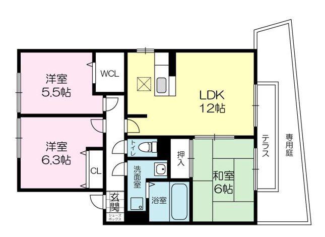 メリーファンテン A棟(3LDK/1階)の間取り写真