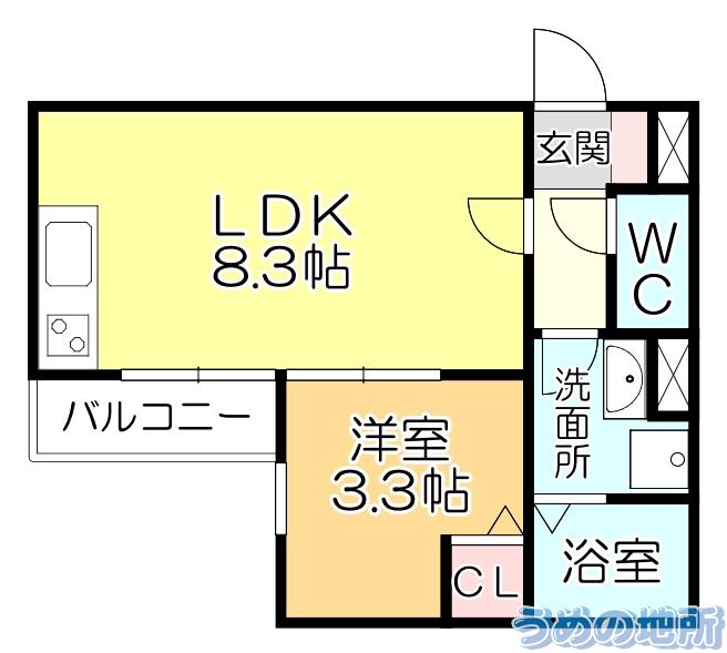 西鉄天神大牟田線 西鉄久留米駅 徒歩5分 3階建 築3年(1LDK/2階)の間取り写真