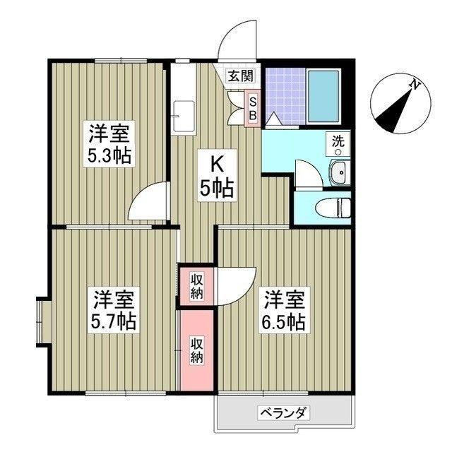 ブループラム長渕(3K/1階)の間取り写真