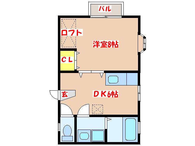 レッドブリック(1DK/2階)の間取り写真