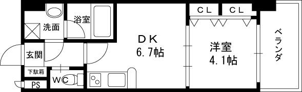 プレジオ中津(1DK/10階)の間取り写真