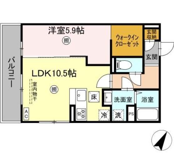 PREMILIFE下郡東(1LDK/1階)の間取り写真