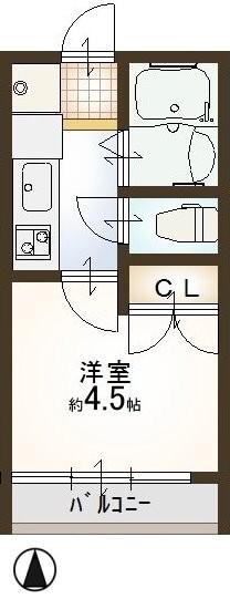 クローバー五番館(1K/4階)の間取り写真