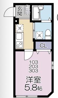 グランシャレー千住旭町(1K/2階)の間取り写真