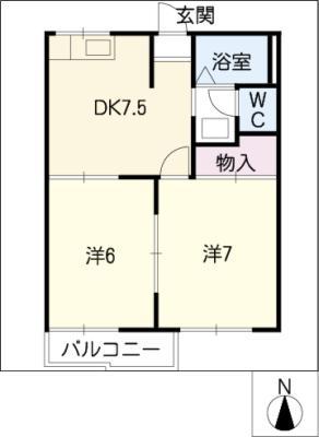 信積ハウス(2DK/1階)の間取り写真