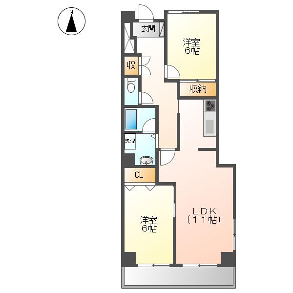 シャトー寿(2LDK/2階)の間取り写真