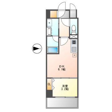 ルネフラッツ浄心(1DK/8階)の間取り写真