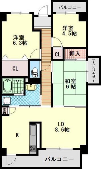 プレザント枚方(3LDK/3階)の間取り写真