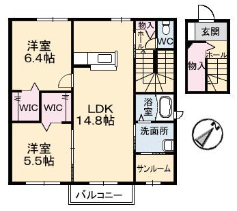 ミラ・グレースD棟(2SLDK/2階)の間取り写真
