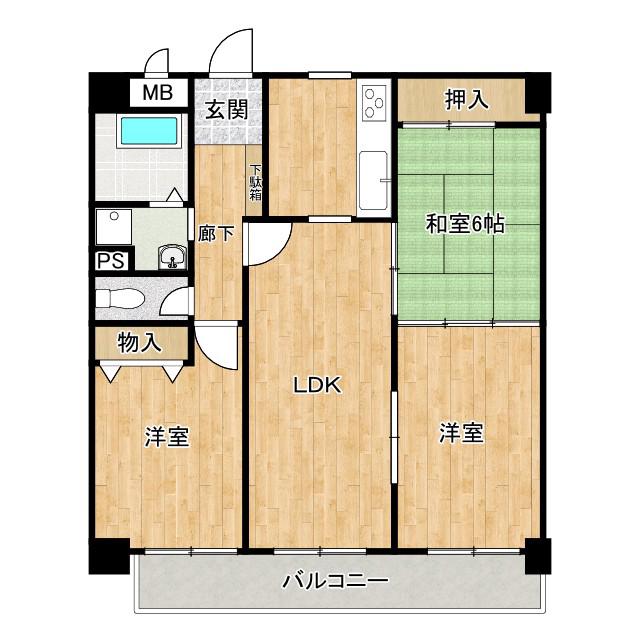ハーティ上本町(3LDK/5階)の間取り写真