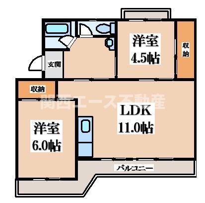 ビレッジハウス千津ヶ谷(2LDK/4階)の間取り写真
