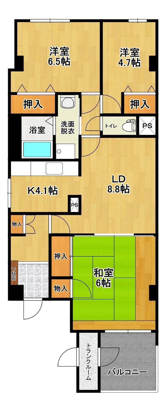 サンフィールズ朝日(3LDK/1階)の間取り写真