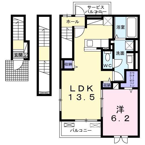 ボン ボヌール 鶴見緑地(1LDK/3階)の間取り写真
