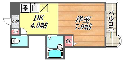 ジュネス南塚口(1DK/3階)の間取り写真