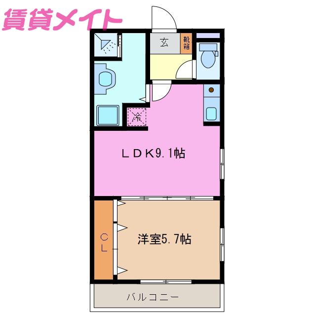カーザ・北勢(1LDK/1階)の間取り写真