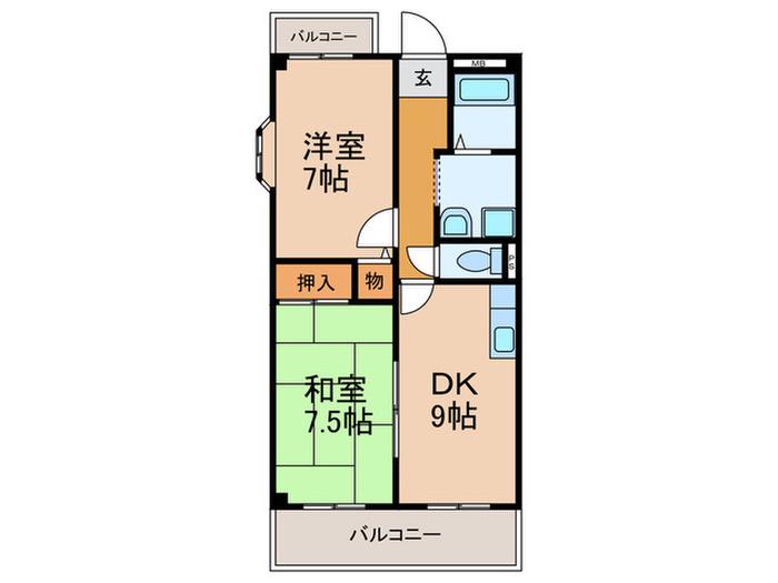 マンションサンロード(2DK/4階)の間取り写真