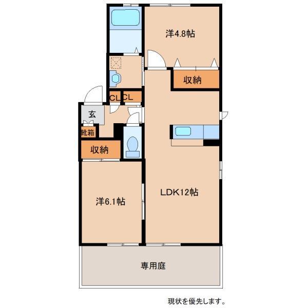 ディアス城原 A棟(2LDK/1階)の間取り写真