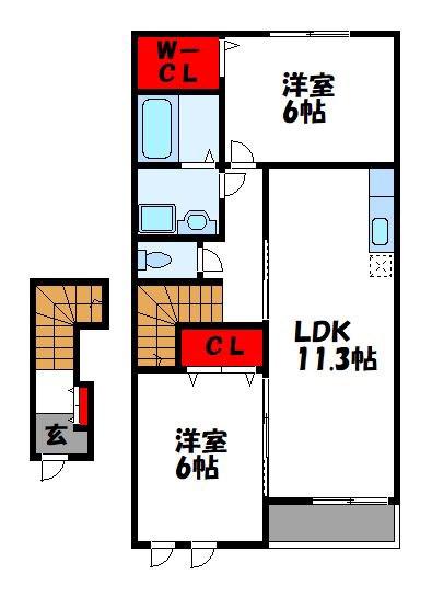 メゾン・リバージュI(2LDK/2階)の間取り写真