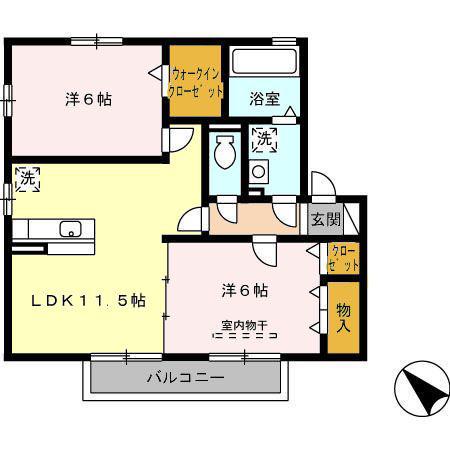 アプリコット.F I棟(2LDK/2階)の間取り写真