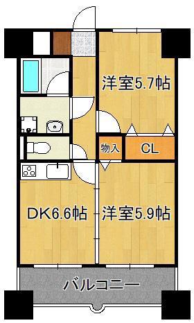 ニューシティアパートメンツ南小倉II(2DK/1階)の間取り写真