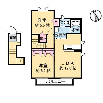 シャルマン高洲 I棟(2LDK/2階)の間取り写真