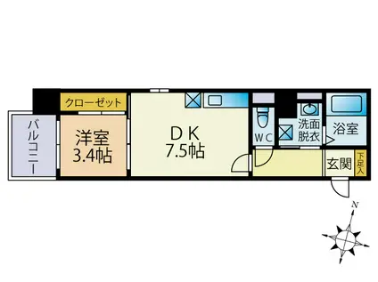 ETINCELL(1DK/7階)の間取り写真