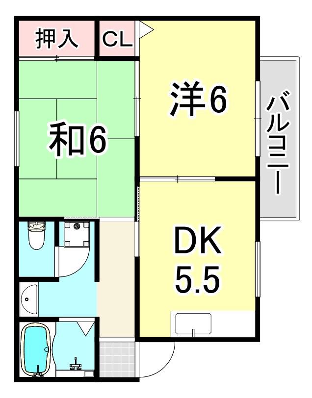 ラフォーレ武庫川(2DK/1階)の間取り写真