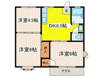 コーポ三鈴B棟(3DK/1階)の間取り写真