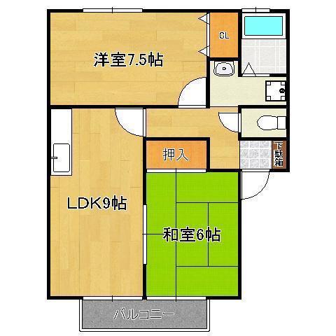 ウィンディア穴生I・II(2LDK/2階)の間取り写真