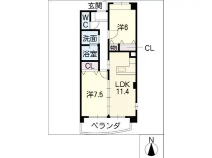 グレイス本郷(2LDK/2階)の間取り写真