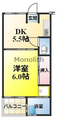 ビレッジハウス葛ノ葉 8号棟(1DK/1階)の間取り写真