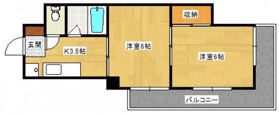第1木本ビル(2K/3階)の間取り写真