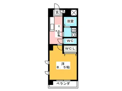 ミ カーサ・キタ(1K/8階)の間取り写真